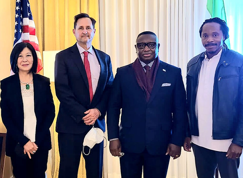 Portrait of Lisa Yang, Hugh Herr, Julius Maada Bio, and David Moinina Sengeh (from left to right).