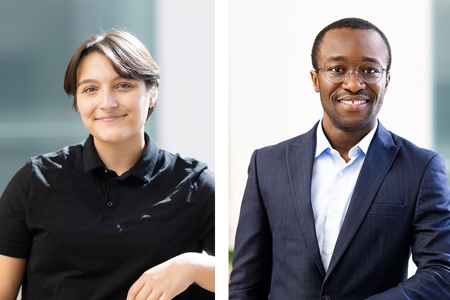 Two individual headshots of young scientists, placed side by side.