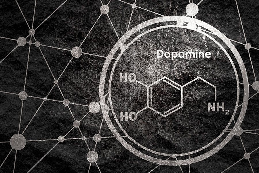 dopamine molecule on black background